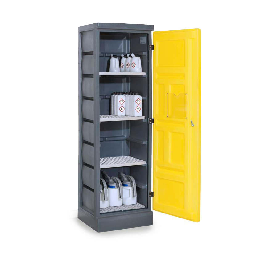 Miljöskåp PolyStore PS 620-4, med enkeldörr och 4 gallerhyllor - Förzinkat stål