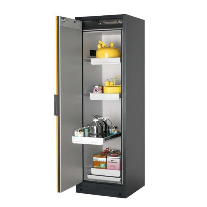 Brandsäkert kemikalieskåp Select W-64L bredd 600 mm, 4 utdragskar, vänsterhängd dörr - Gul