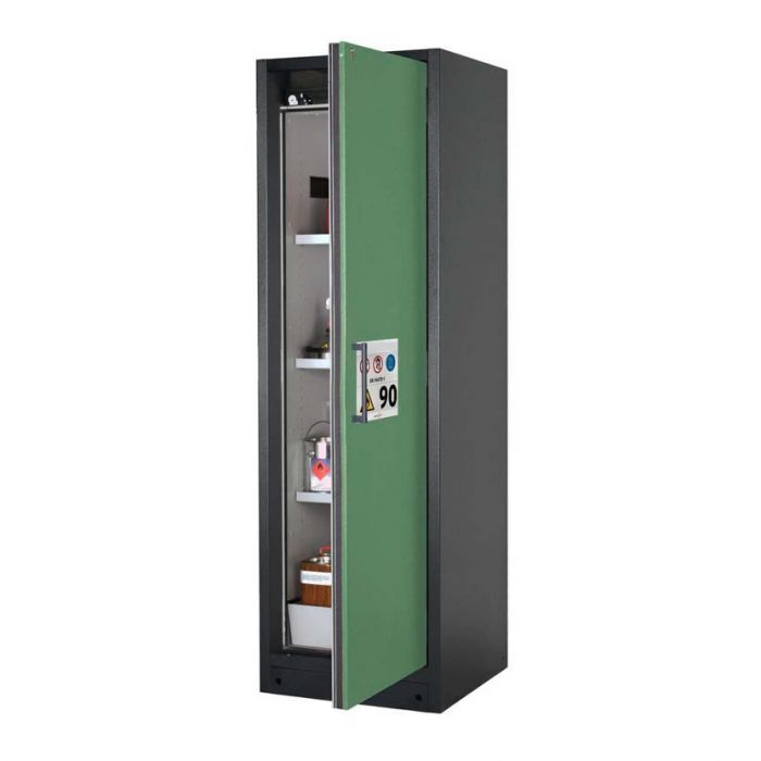 Brandsäkert kemikalieskåp Select W-63R bredd 600 mm, 3 hyllplan, högerhängd dörr - Grön