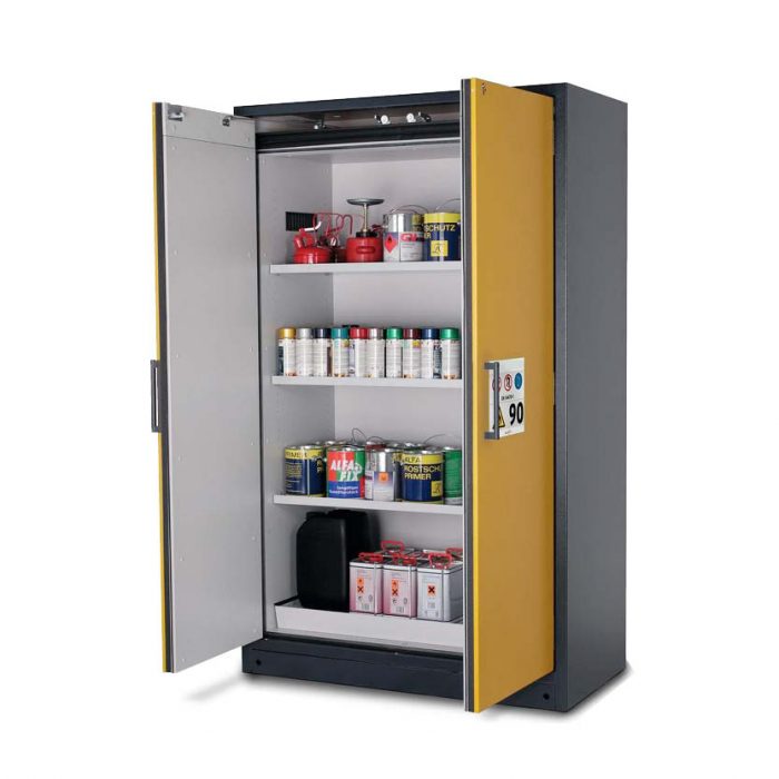 Brandsäkert kemikalieskåp Select W-123 bredd 1200 mm, 3 hyllplan - Gul