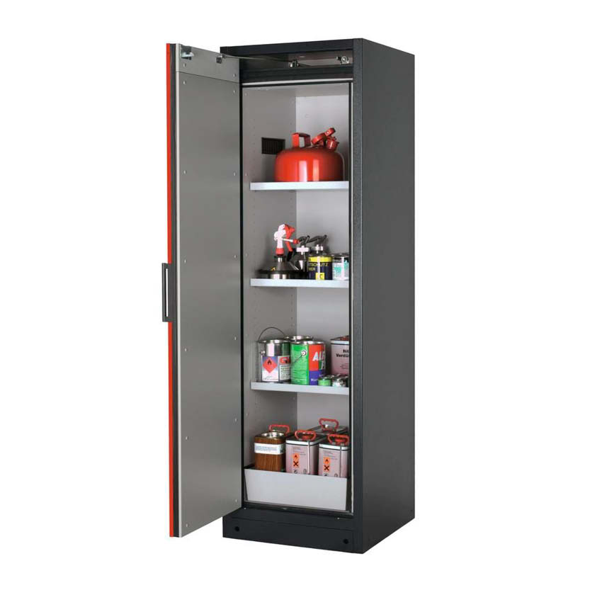 Brandsäkert kemikalieskåp Select W-63L bredd 600 mm, 3 hyllplan, vänsterhängd dörr - Röd