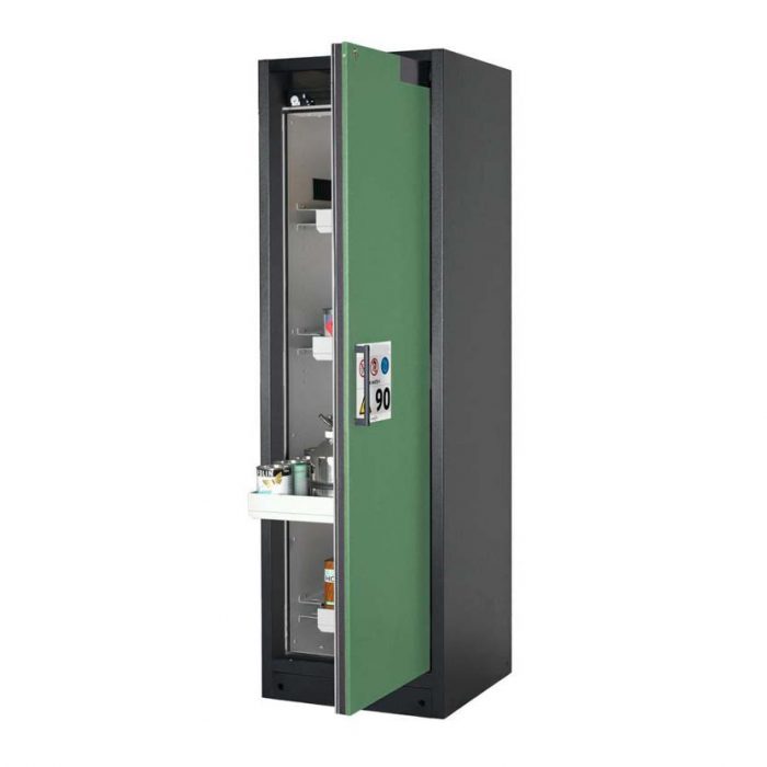 Brandsäkert kemikalieskåp Select W-64R bredd 600 mm, 4 utdragskar, högerhängd dörr - Grön