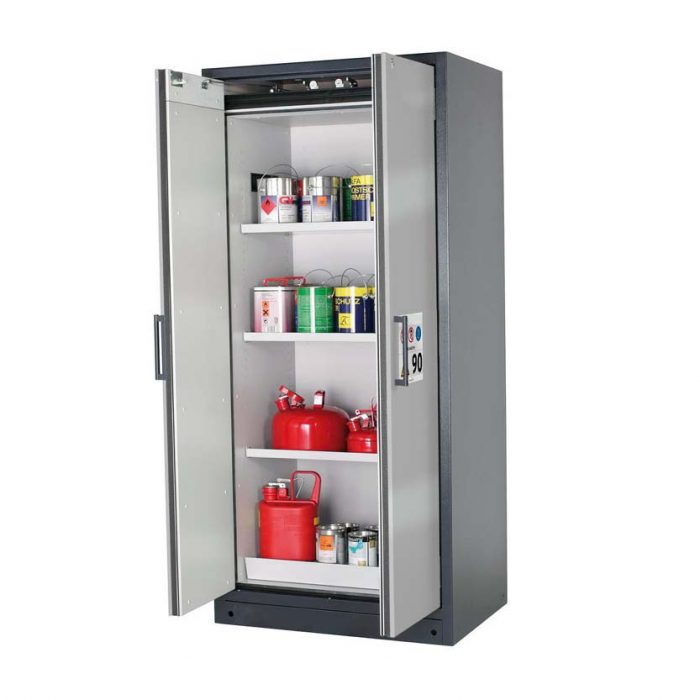 Brandsäkert kemikalieskåp Select W-93 bredd 900 mm, 3 hyllplan - Silver