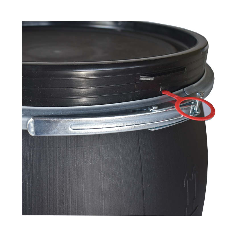 Plastfat 200 L, svart, UN, lock med spännring