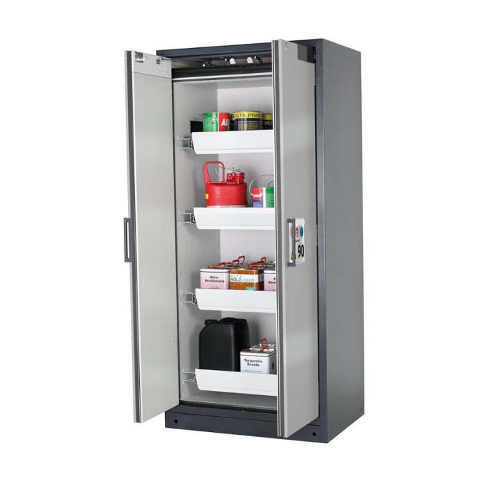 Brandsäkert kemikalieskåp Select W-94-O bredd 900 mm, 4 utdragskar - Silver