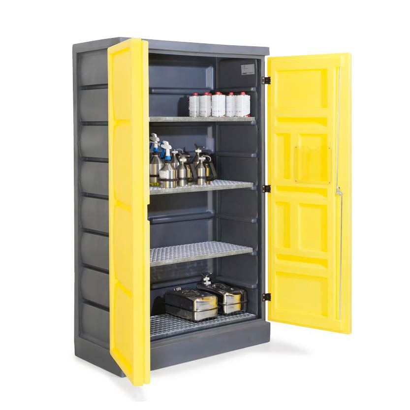 Miljöskåp PolyStore PS 1220-4, med pardörrar och 4 gallerhyllor - Rostfritt stål