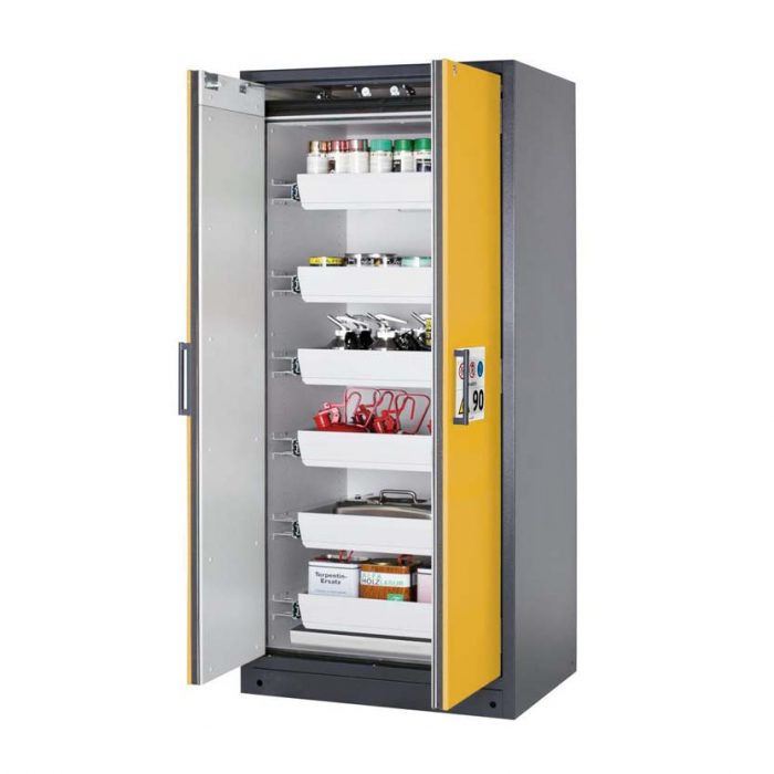 Brandsäkert kemikalieskåp Select W-96-O bredd 900 mm, 6 utdragskar - Gul
