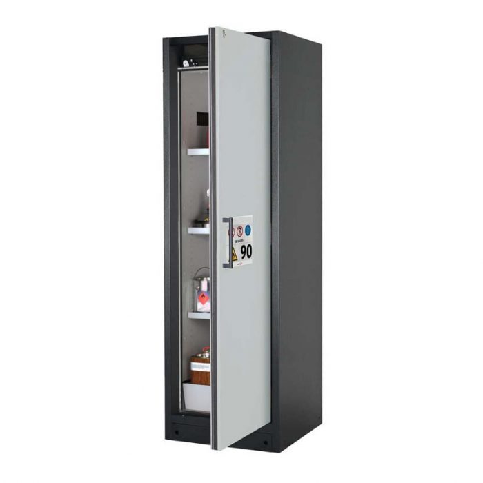 Brandsäkert kemikalieskåp Select W-63R bredd 600 mm, 3 hyllplan, högerhängd dörr - Grå