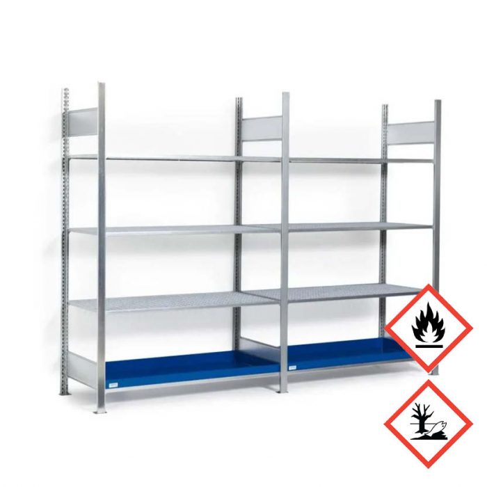 Kemikaliehylla GRG 1360 x 440 med 4 lagerplan - Påbyggnadsdel