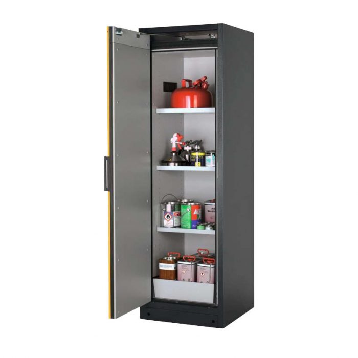 Brandsäkert kemikalieskåp Select W-63L-O bredd 600 mm, 3 hyllplan, vänsterhängd dörr - Grå