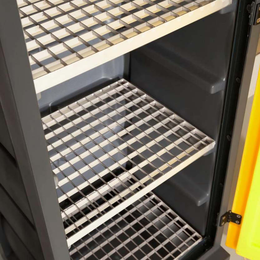 Miljöskåp PolyStore PS 1220-4, med pardörrar och 4 gallerhyllor - Rostfritt stål