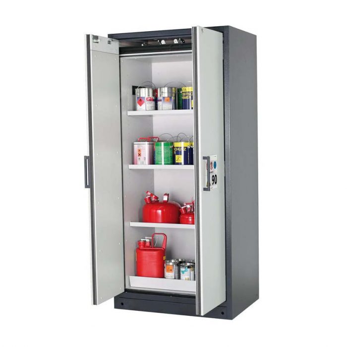 Brandsäkert kemikalieskåp Select W-93-O bredd 900 mm, 3 hyllplan - Grå