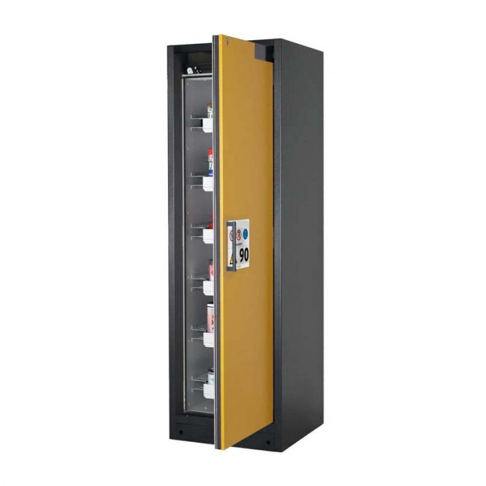 Brandsäkert kemikalieskåp Select W-66R-O bredd 600 mm, 6 utdragskar, högerhängd dörr - Gul