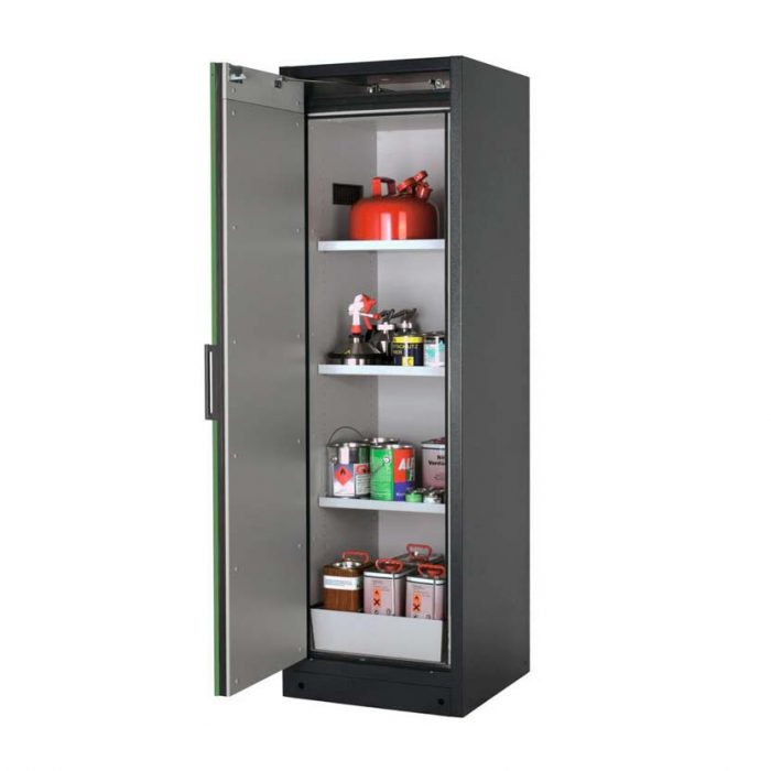 Brandsäkert kemikalieskåp Select W-63L-O bredd 600 mm, 3 hyllplan, vänsterhängd dörr - Grön