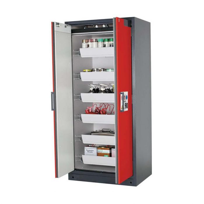 Brandsäkert kemikalieskåp Select W-96-O bredd 900 mm, 6 utdragskar - Röd