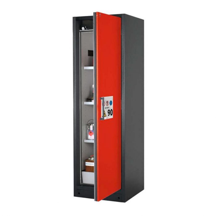 Brandsäkert kemikalieskåp Select W-63R bredd 600 mm, 3 hyllplan, högerhängd dörr - Röd
