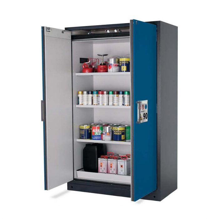 Brandsäkert kemikalieskåp Select W-123 bredd 1200 mm, 3 hyllplan - Blå