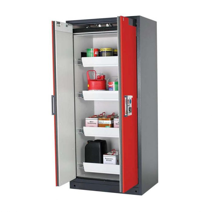 Brandsäkert kemikalieskåp Select W-94-O bredd 900 mm, 4 utdragskar - Röd