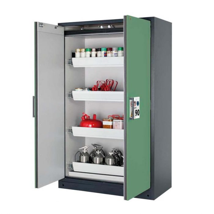 Brandsäkert kemikalieskåp Select W-124 bredd 1200 mm, 4 utdragskar - Grön