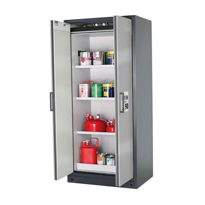 Brandsäkert kemikalieskåp Select W-93-O bredd 900 mm, 3 hyllplan - Silver