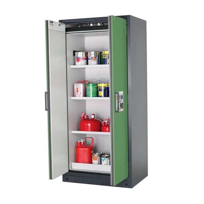 Brandsäkert kemikalieskåp Select W-93 bredd 900 mm, 3 hyllplan - Grön