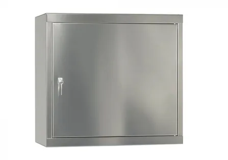 Väggskåp för kemikalier Inox HSE1, med enkeldörr, 1 hyllplan och 1 golvkar