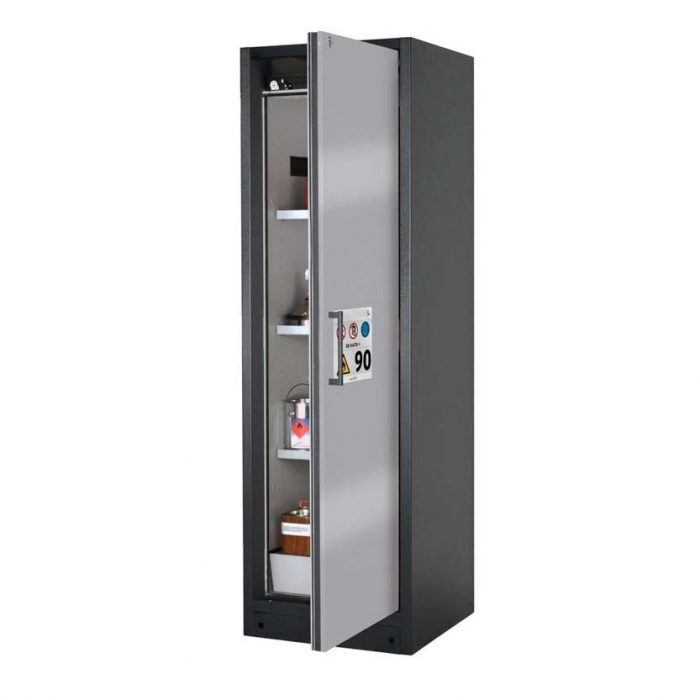 Brandsäkert kemikalieskåp Select W-63R-O breddd 600 mm, 3 hyllplan, högerhängd dörr - Silver