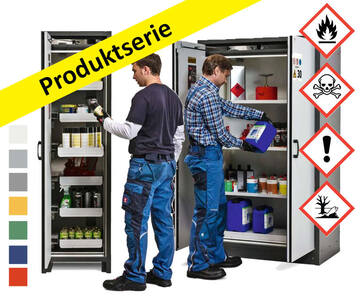 Två modeller av brandklassat kemikalieskåp Baseline.