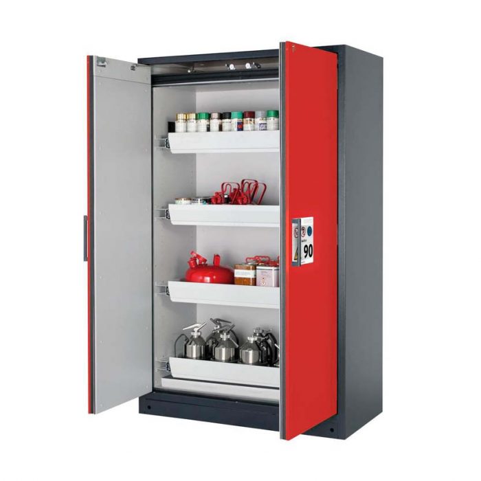 Brandsäkert kemikalieskåp Select W-124 bredd 1200 mm, 4 utdragskar - Röd