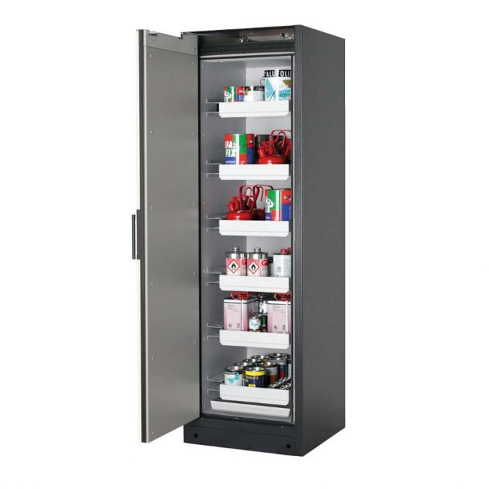 Brandsäkert kemikalieskåp Select W-66L-O bredd 600 mm, 6 utdragskar, vänsterhängd dörr - Vit