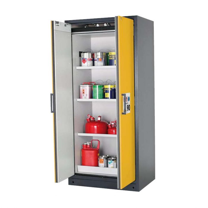 Brandsäkert kemikalieskåp Select W-93-O bredd 900 mm, 3 hyllplan - Gul