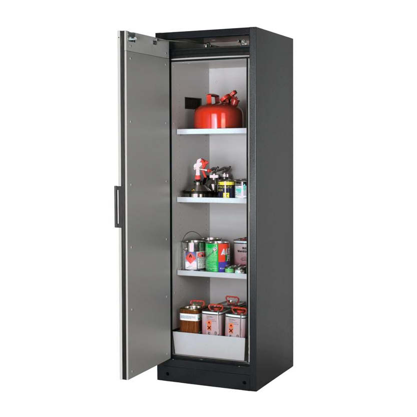 Brandsäkert kemikalieskåp Select W-63L bredd 600 mm, 3 hyllplan, vänsterhängd dörr - Grå