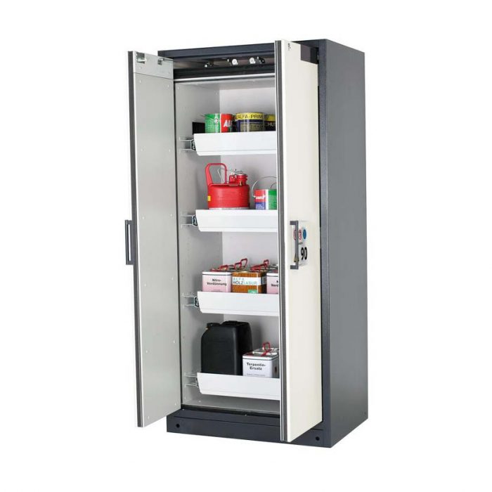 Brandsäkert kemikalieskåp Select W-94-O bredd 900 mm, 4 utdragskar - Vit