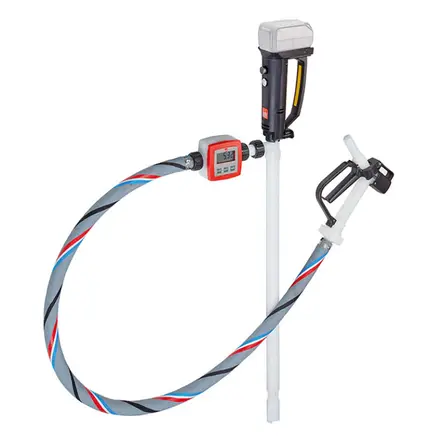 Batteridriven fatpump B2 PVDF med flödesmätare, rörlängd 1000 mm