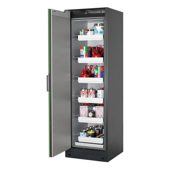 Brandsäkert kemikalieskåp Select W-66L-O bredd 600 mm, 6 utdragskar, vänsterhängd dörr - Grön