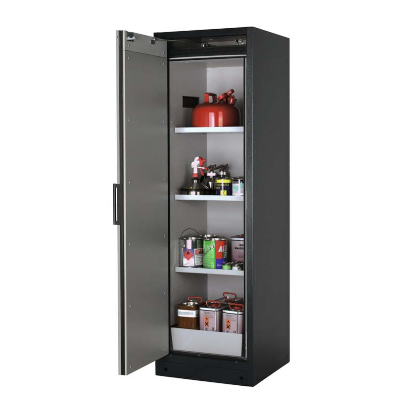 Brandsäkert kemikalieskåp Select W-63L bredd 600 mm, 3 hyllplan, vänsterhängd dörr - Silver