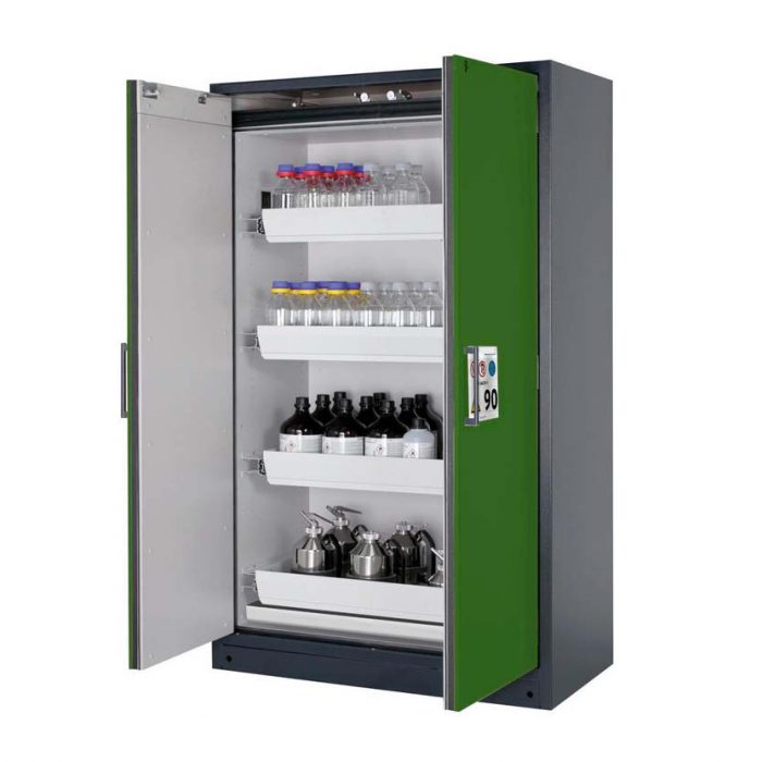 Brandsäkert kemikalieskåp Select W-124-O bredd 1200 mm, 4 utdragskar - Grön