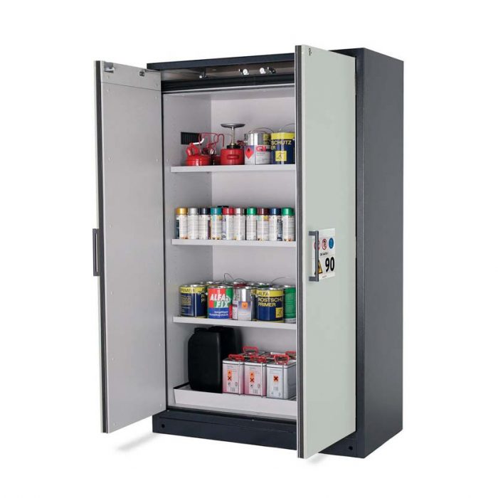 Brandsäkert kemikalieskåp Select W-123 bredd 1200 mm, 3 hyllplan - Grå