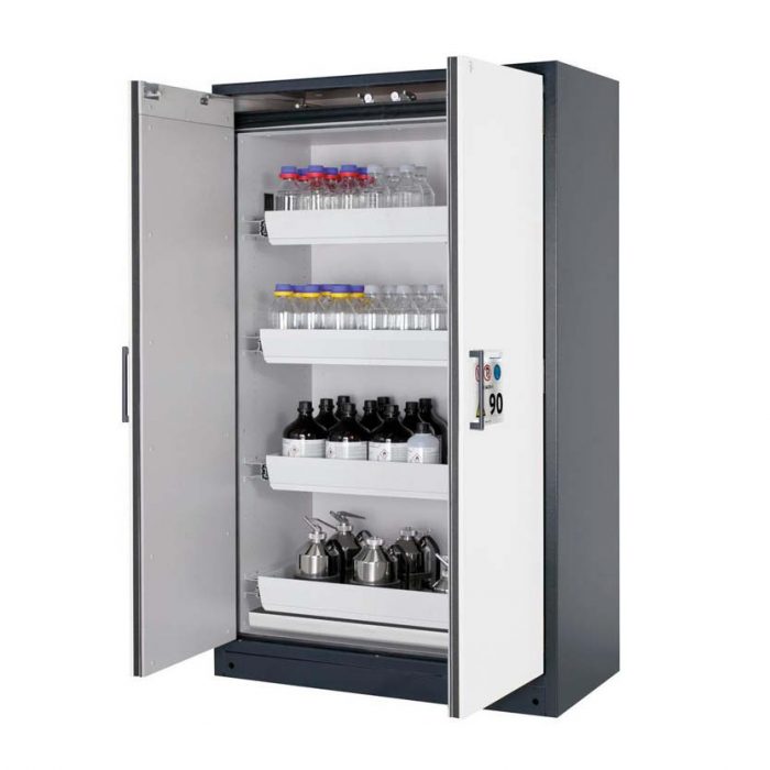 Brandsäkert kemikalieskåp Select W-124-O bredd 1200 mm, 4 utdragskar - Vit