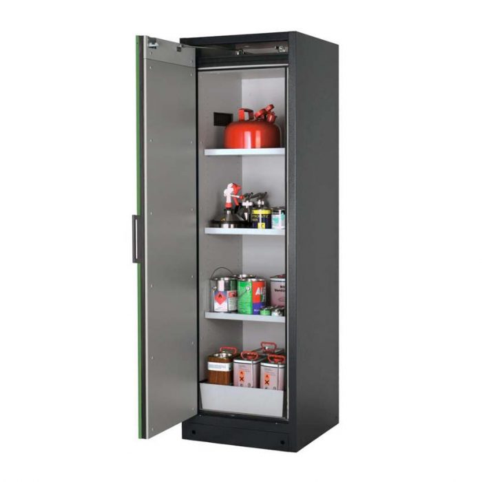 Brandsäkert kemikalieskåp Select W-63L bredd 600 mm, 3 hyllplan, vänsterhängd dörr - Grön
