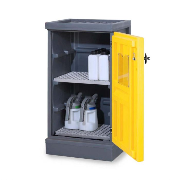 Miljöskåp PolyStore PS 611-2, med enkeldörr och 2 gallerhyllor - Rostfritt stål