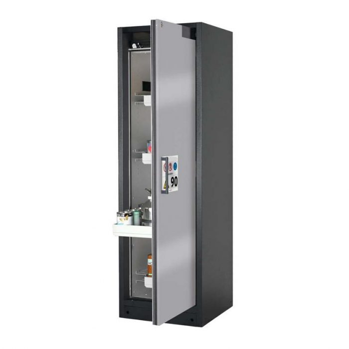 Brandsäkert kemikalieskåp Select W-64R bredd 600 mm, 4 utdragskar, högerhängd dörr - Silver