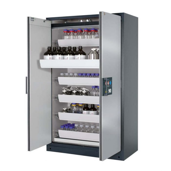 Brandsäkert kemikalieskåp Select W-126 bredd 1200 mm, 6 utdragskar - Silver