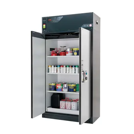 Brandklassat kemikalieskåp Custos E-123 med tre hyllplan och ventilation