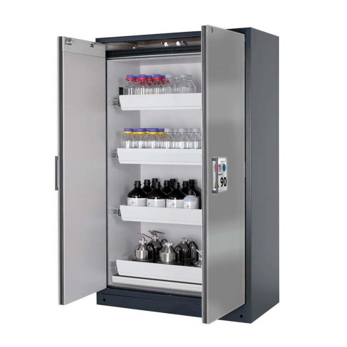 Brandsäkert kemikalieskåp Select W-124-O bredd 1200 mm, 4 utdragskar - Silver