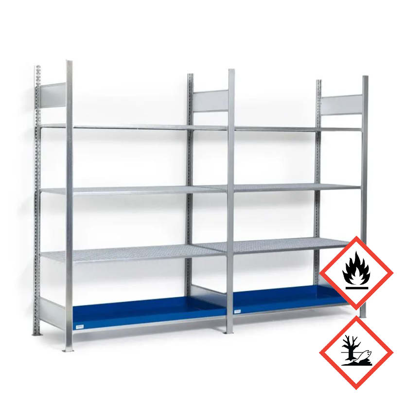 Kemikaliehylla GRG 1360 x 640 med 4 lagerplan - Påbyggnadsdel