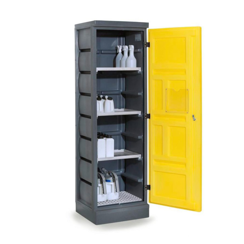 Miljöskåp PolyStore PS 620-3.1, med enkeldörr, 3 utdragskar och 1 gallerhylla - Rostfritt stål
