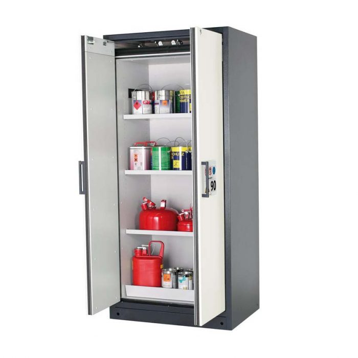 Brandsäkert kemikalieskåp Select W-93 bredd 900 mm, 3 hyllplan - Vit
