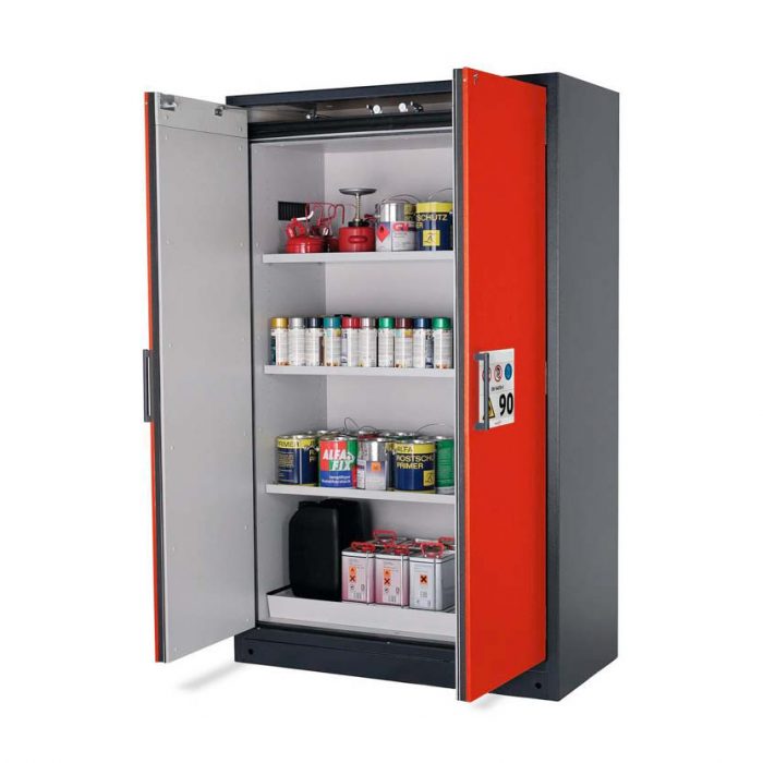 Brandsäkert kemikalieskåp Select W-123 bredd 1200 mm, 3 hyllplan - Röd