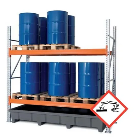 Pallställ med uppsamlingskar av polyeten (PE)
